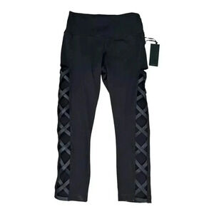 NEW Vina Women’s XS Black Criss‎ Cross Cutout Lattice Cropped Athletic Pant NWT